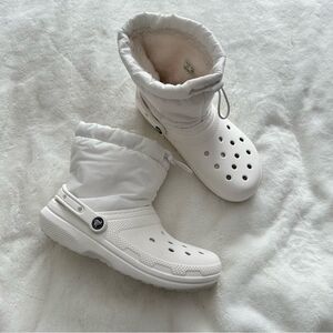 CROCS Classic Lined Neo Puff Boots White Women’s Size 10